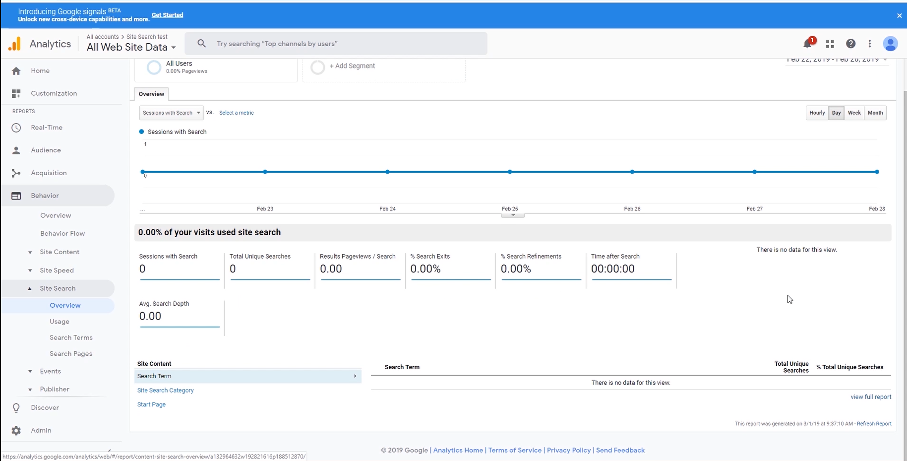 A screenshot of the Google Site Search Dashboard.